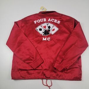 MNML Lightweight Red‎ Zip Up Four Aces Jacket Long Sleeve Collared NWT sz Large